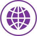 Purple globe icon representing global accessibility and worldwide availability
